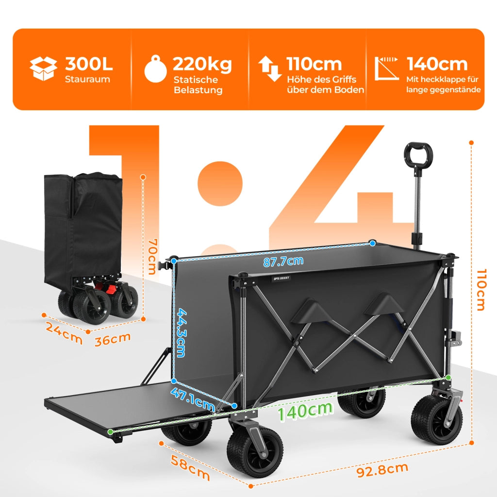 CARRELLO PIEGHEVOLE 140 cm in acciaio Nero e Grigio