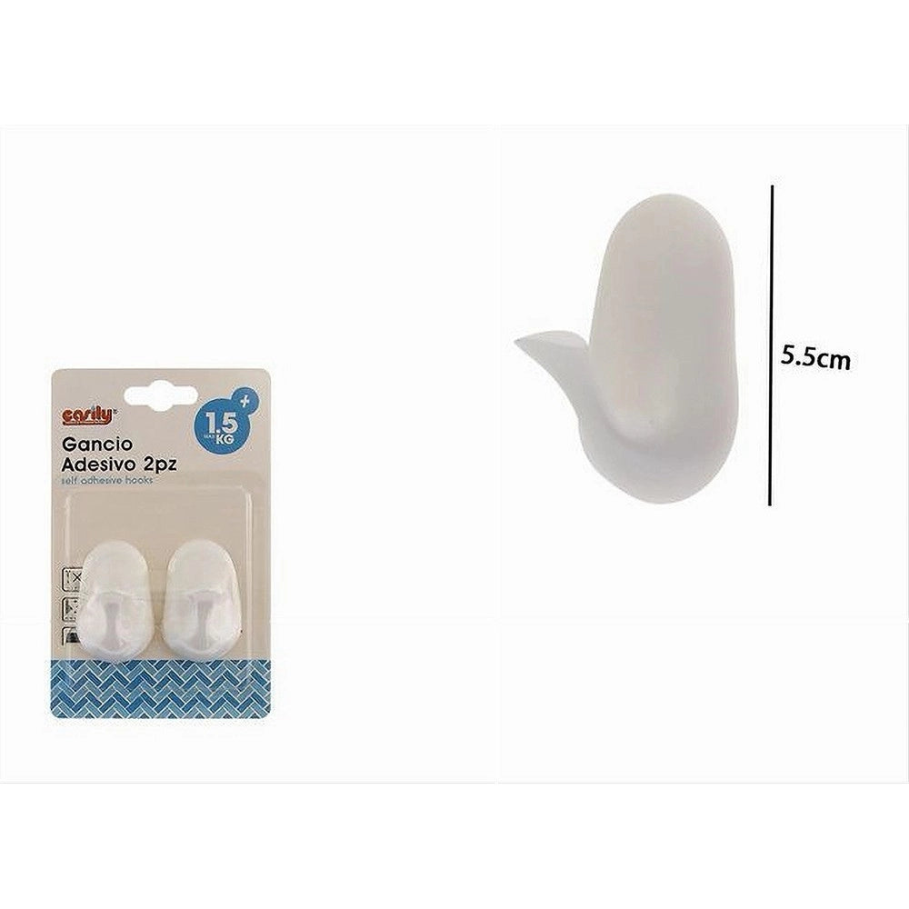 Trade Shop - Set 2pz Ganci Appendini Adesivi Bianco Parete Casa Cucina Bagno Attaccapanni 87017 -