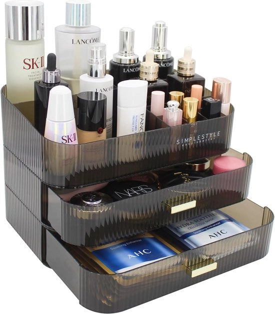 Organizzatore di cosmetici con 2 ripiani, organizzatore per camera da letto e bagno, tavoli per la preparazione, grande capacità, contenitore per la conservazione dei prodotti per la cura della pelle, crema, profumo, nero
