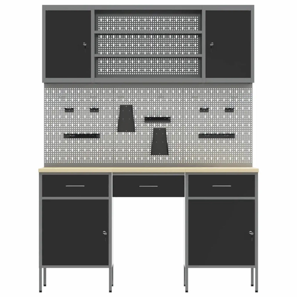 Mobile da lavoro 10 pcs Nero Legno ingegnerizzato e acciaio 3321454