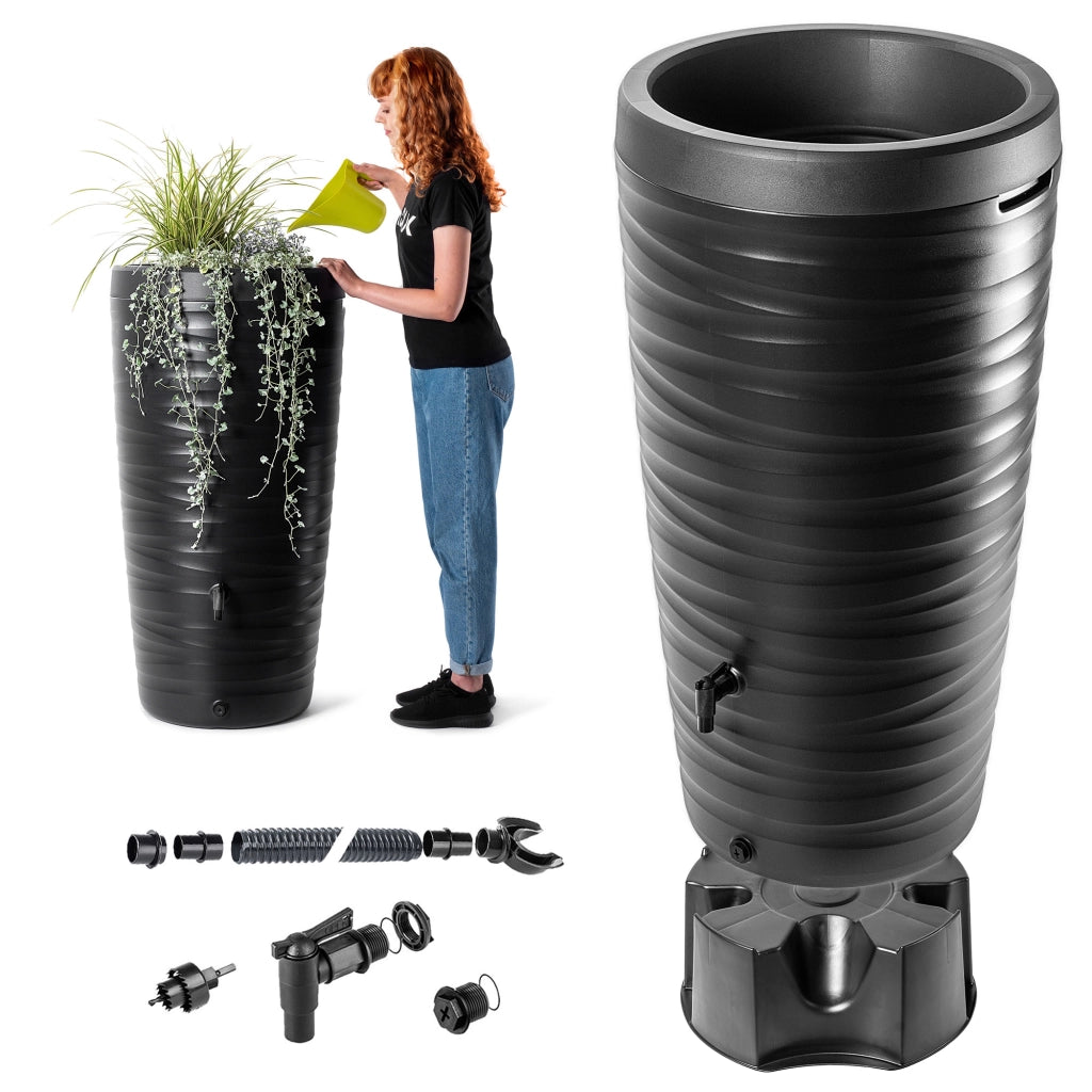 Serbatoio per acqua piovana KADAX da 240 litri, contenitore per acqua con rubinetto e supporto per vaso di fiori