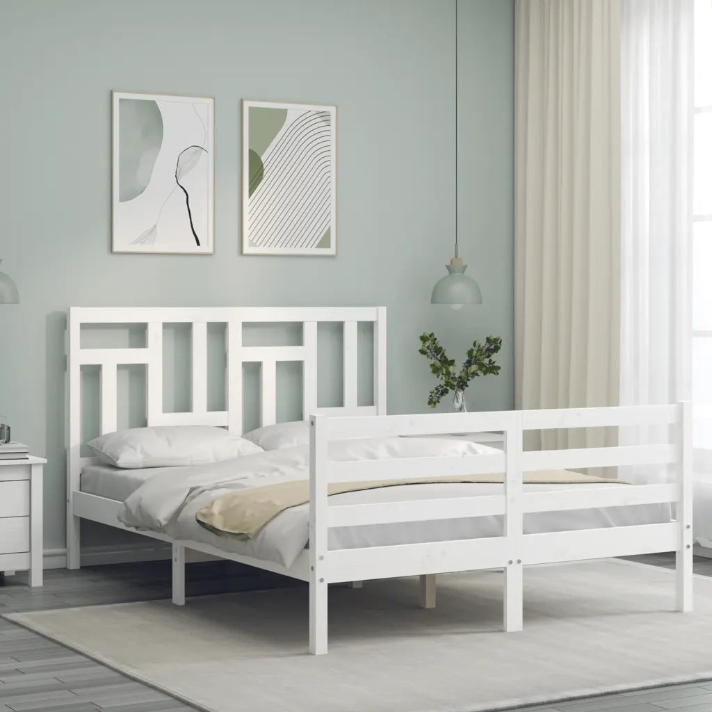 Giroletto con Testiera-Struttura Letto con testiera Bianco 120x200 cm in Legno Massello 653693