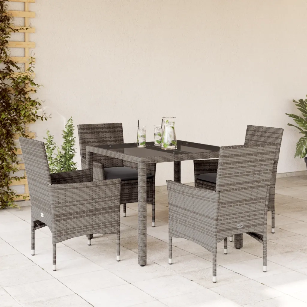 Set da Pranzo da Giardino 5 pz | Set Salotto da Giardino con Cuscini Polyrattan e Vetro