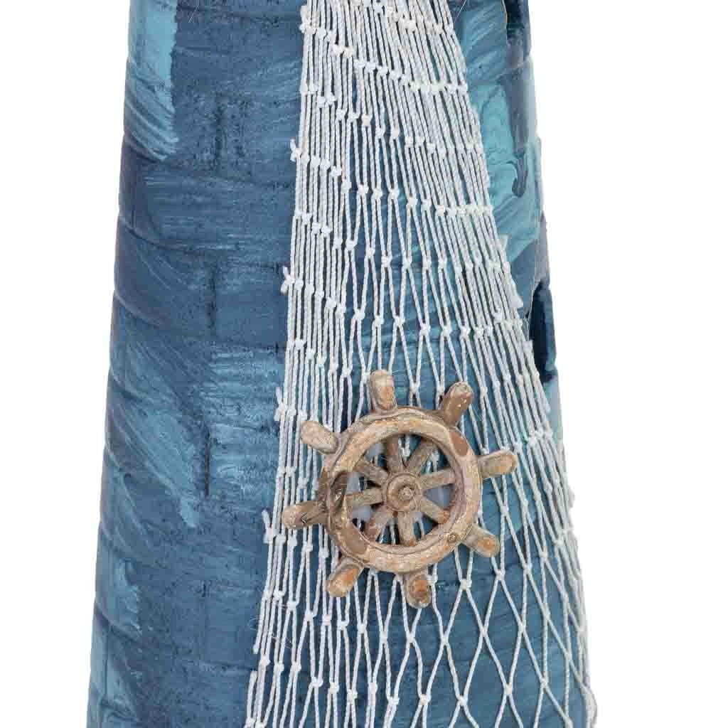 Figura decorativa a forma di faro in legno blu, 11x11x31h cm