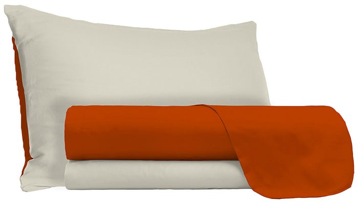 Set Lenzuola Sopra Sotto e Federe Doubleface Terra/Panna 1 Piazza e Mezzo