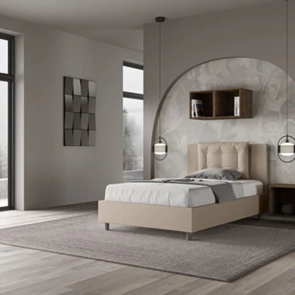 Letto una piazza e mezza senza rete imbottito 120x210 similpelle tortora Annalisa