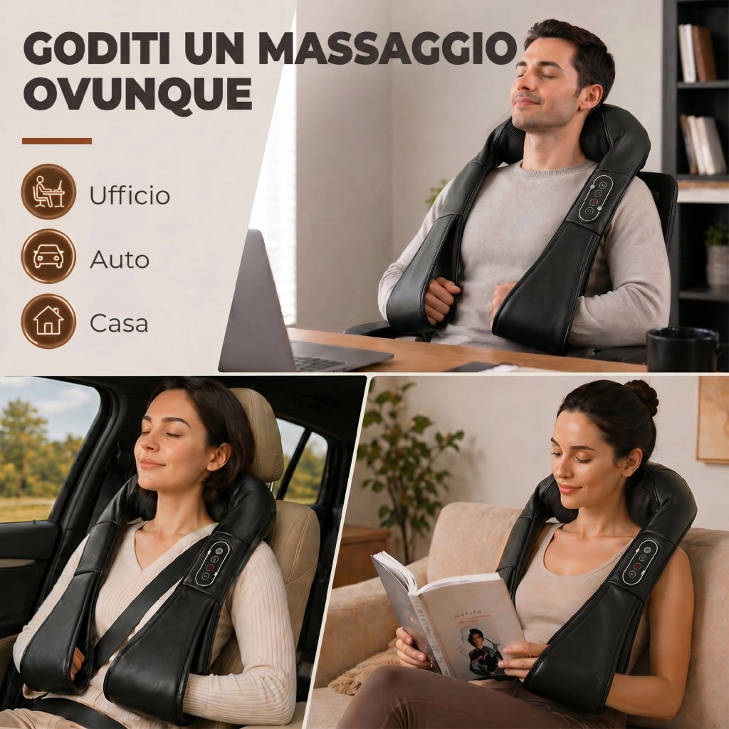 Massaggiatore Cervicale con Riscaldamento per Schiena Collo e Spalle Cambio di Direzione Automatico Nero