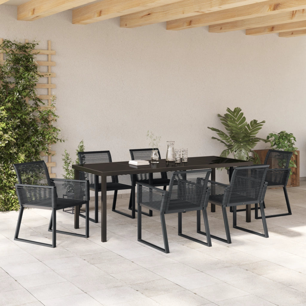 Set da Pranzo da Giardino 7 Pezzi Nero Rattan Polimerico