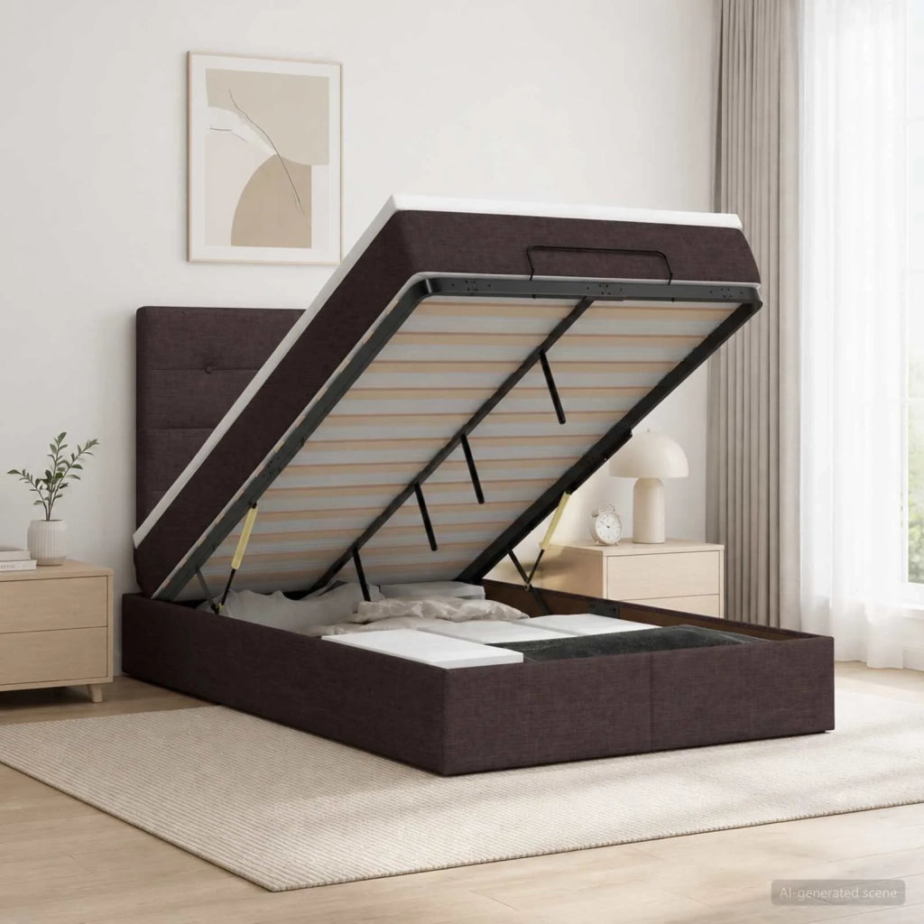 Letto Ottomano con Materasso e LED Marrone Scuro 120 x 190 cm 3458058