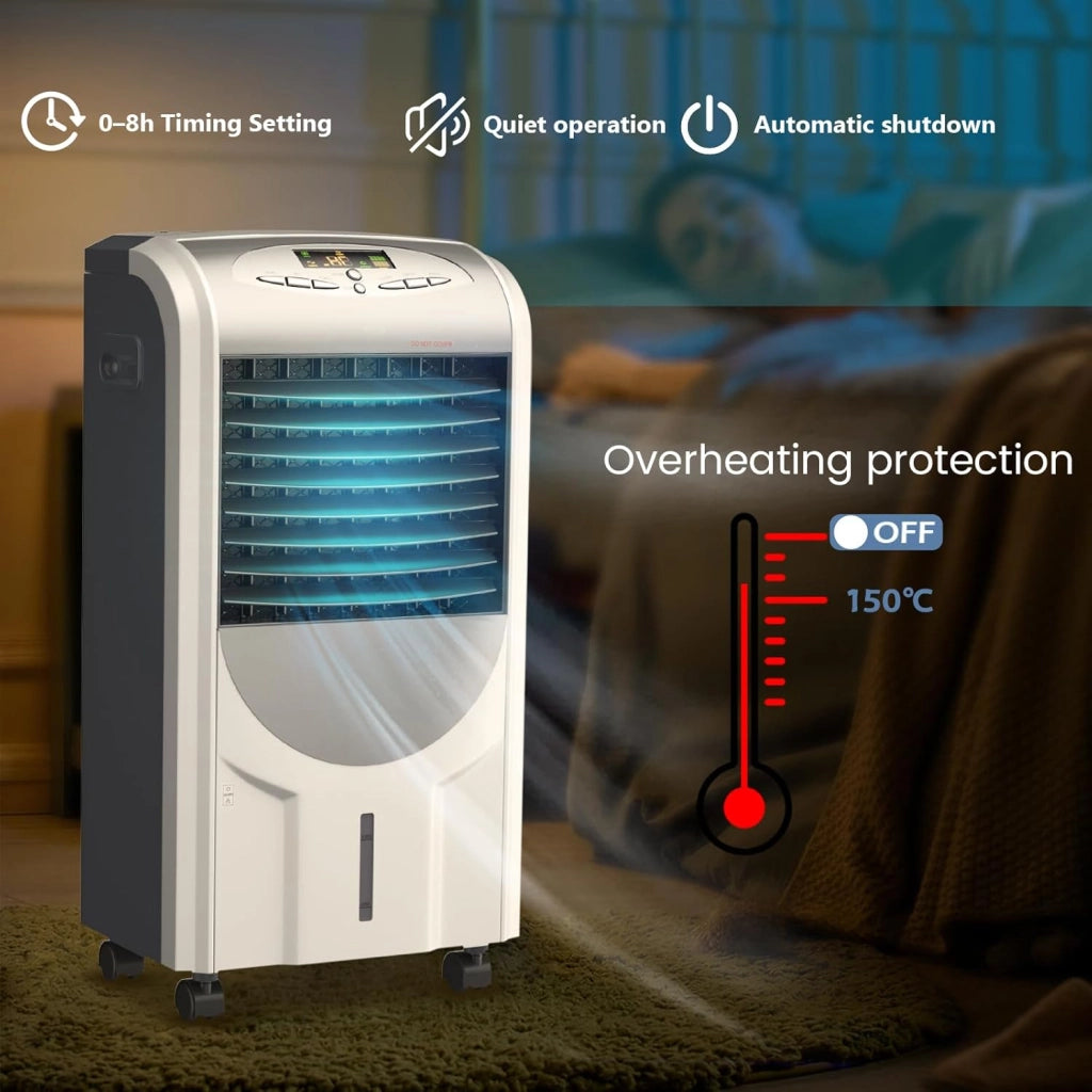 Ventilatore Portatile, 5 in 1 Ventilatore, Umidificatore, Purificatore d'Aria, Raffreddatore d'Aria, Timer 15H, 3 Modalità & 3 Velocità, Telecomando, 2 Confezioni di Raffreddamento