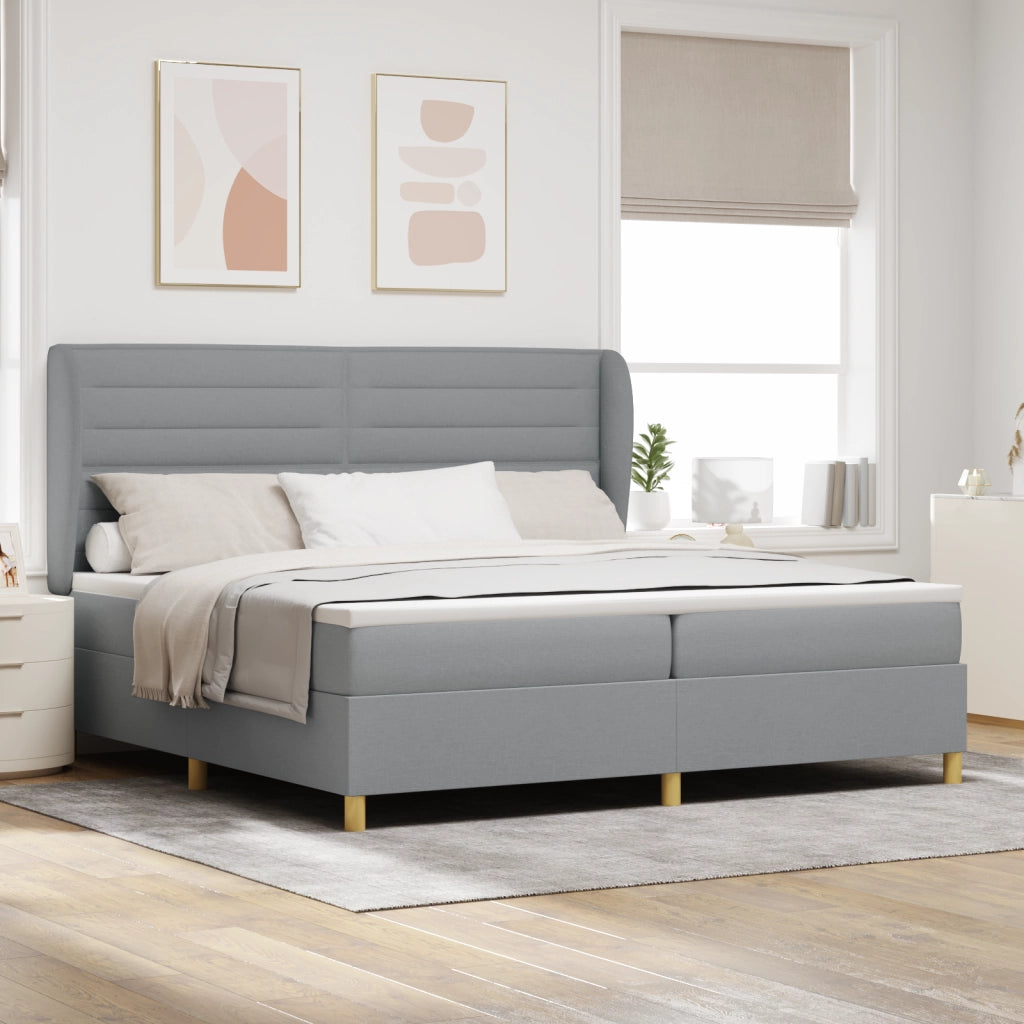 Letto con rete a doghe e materasso  - Grigio chiaro, 200x200 cm, Tessuto