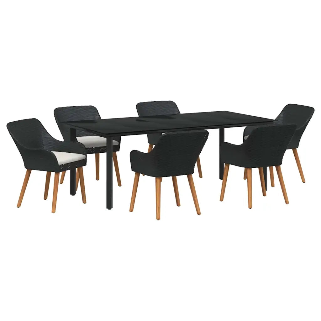Set da Pranzo per Giardino con cuscino 7 pcs Nero polyrattan 3261675