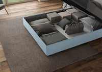 Letto Matrimoniale King Size 180x210 cm con Rete e Contenitore Imbottito in Microfibra Mika Azzurro