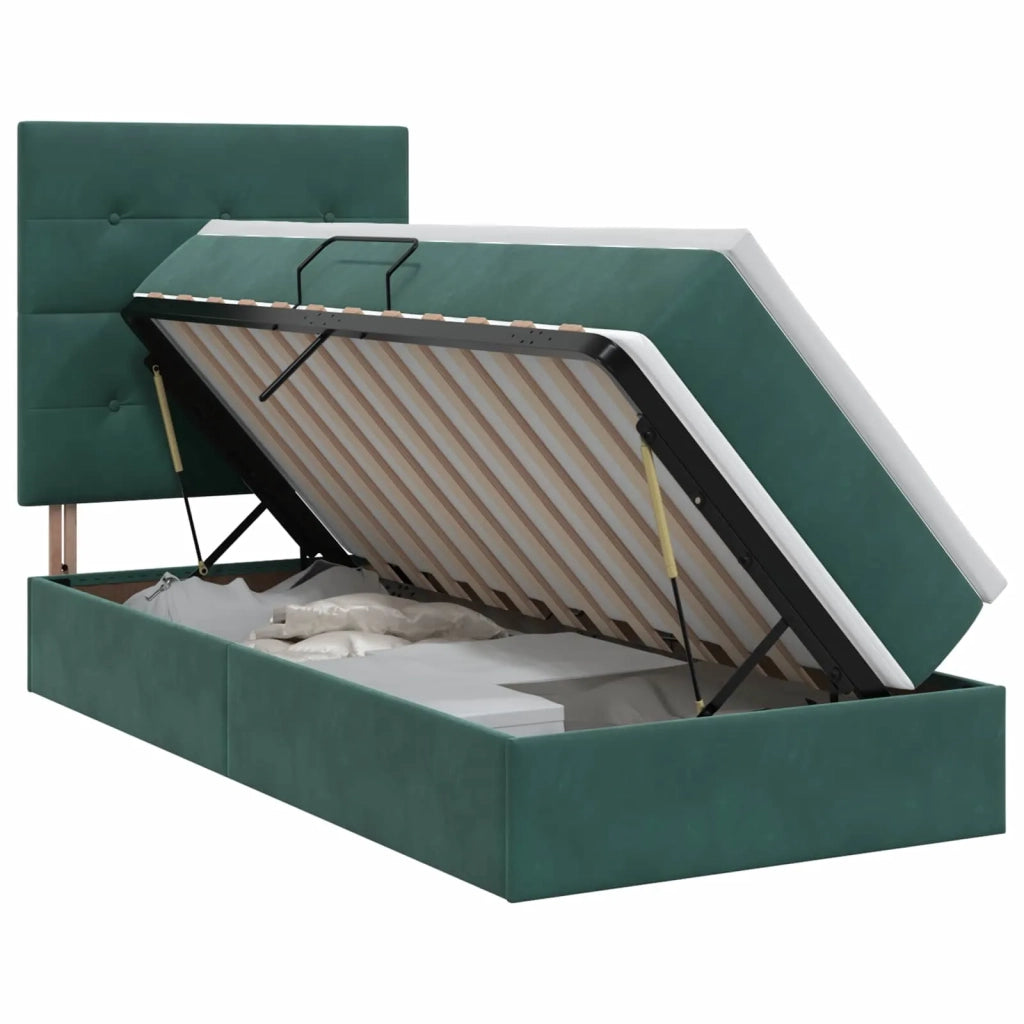 Letto con contenitore e materasso Verde Scuro 100 x 200 cm 3459672