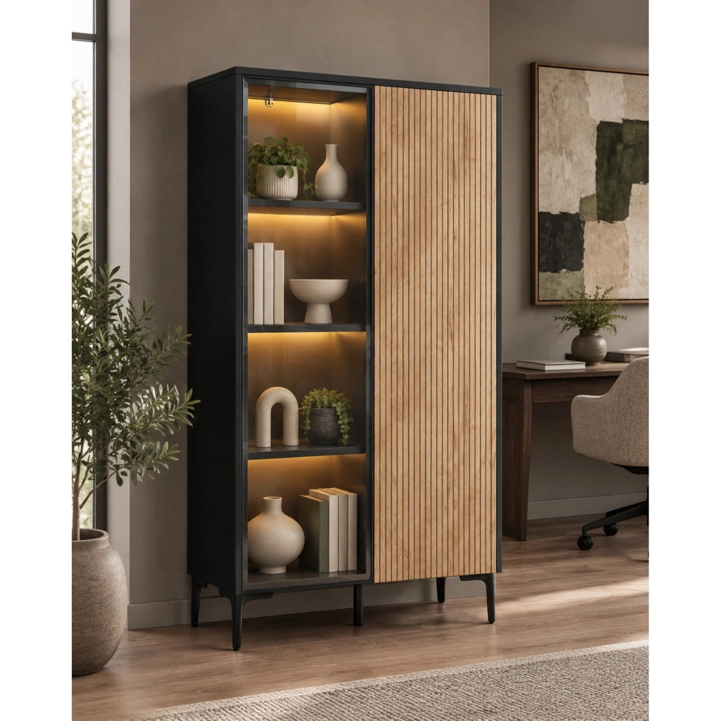 Vetrina moderna in MDF con LED RGB, 90×40×135 cm