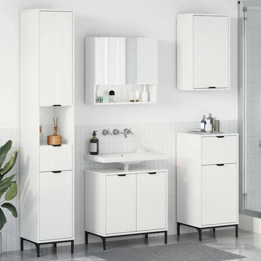 Set di mobili per il bagno con cassetto con porta Bianco Lucido 3393117