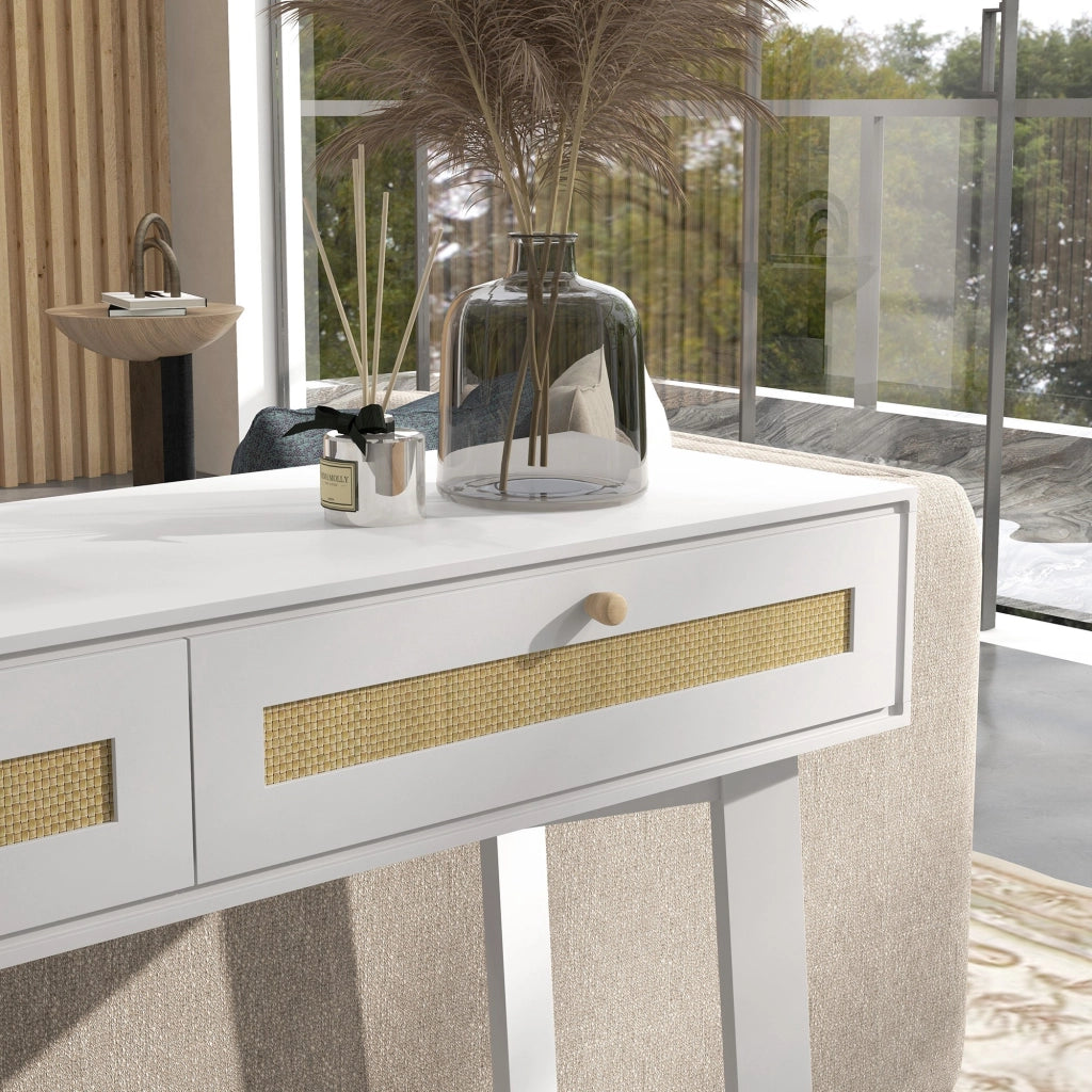 Consolle Ingresso con 2 Cassetti ¨C zephmum ¨C Ratan Bianco 100x30x81