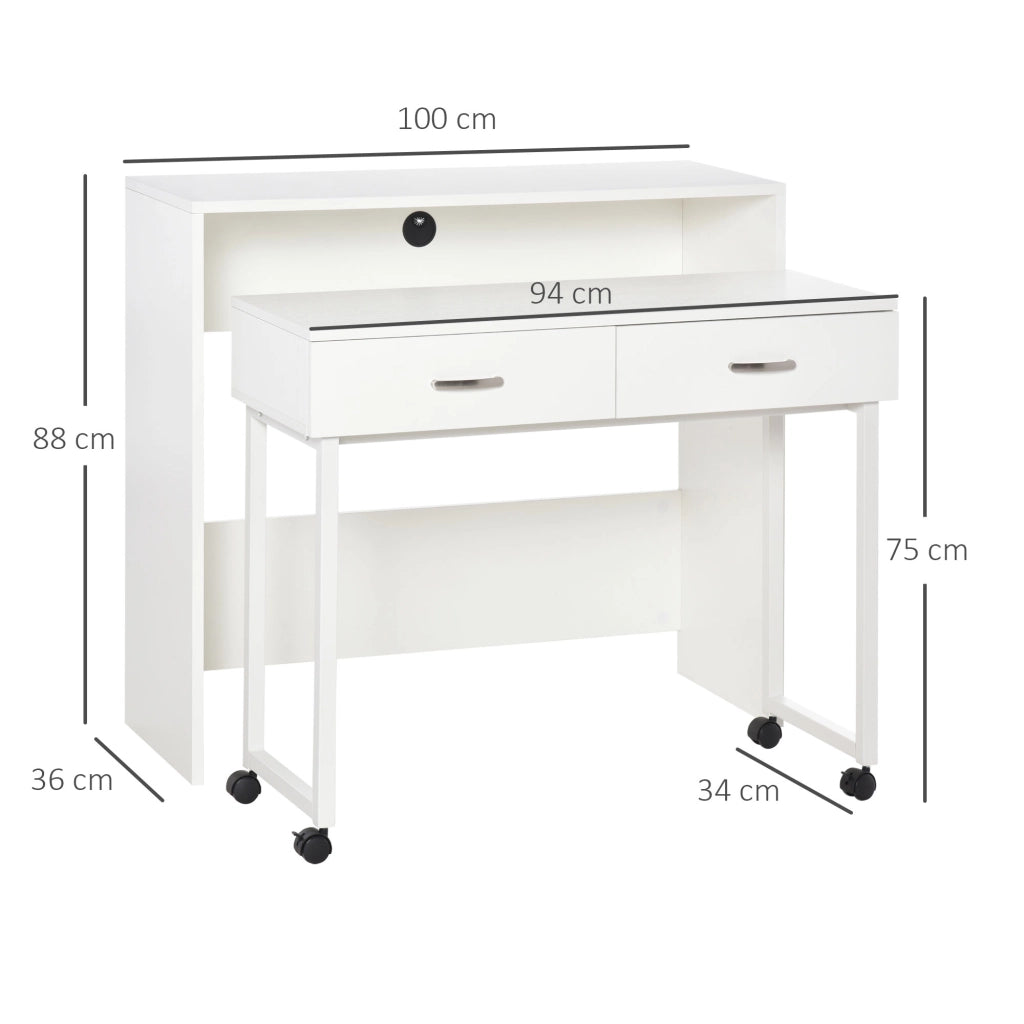 Scrivania con cassetti e ruote ¨C zephmum ¨C bianco, 100x36x88cm