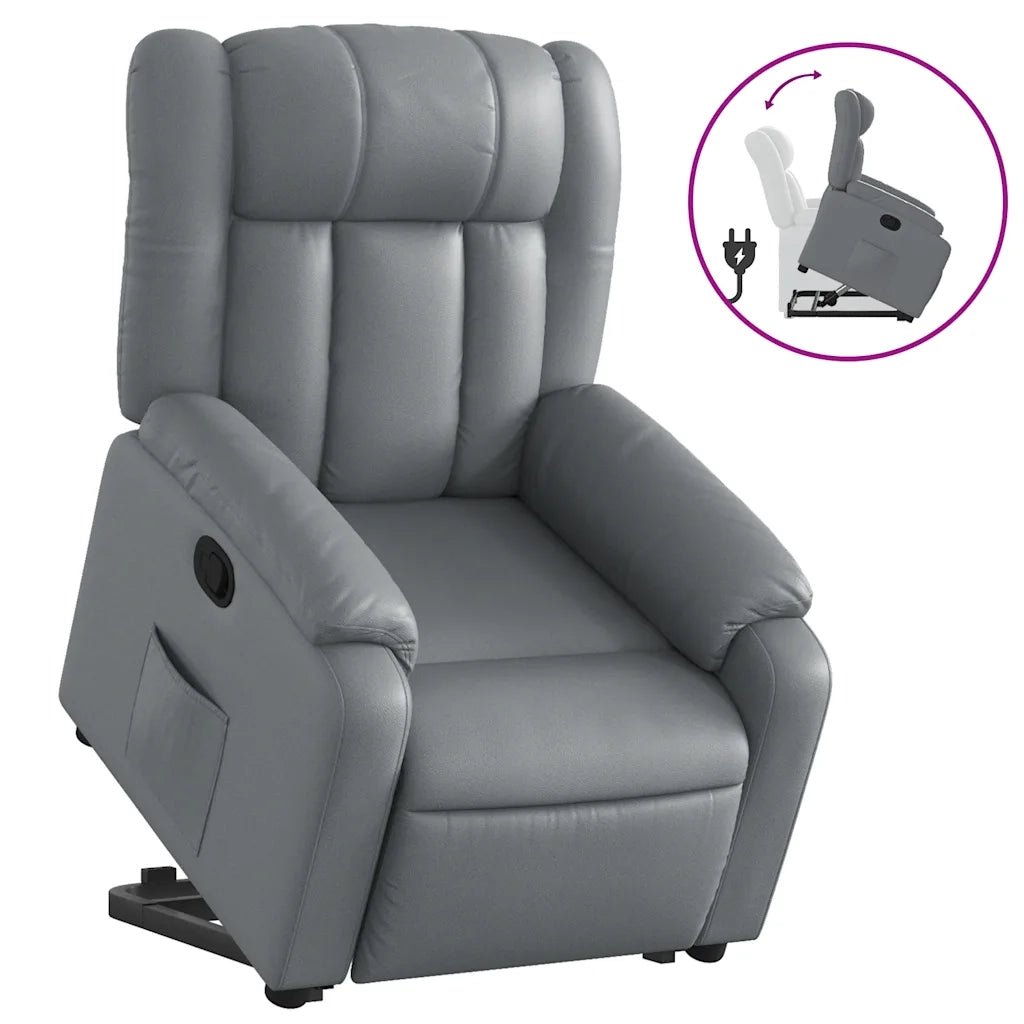 Poltrona Alzapersona Reclinabile Grigio in Similpelle