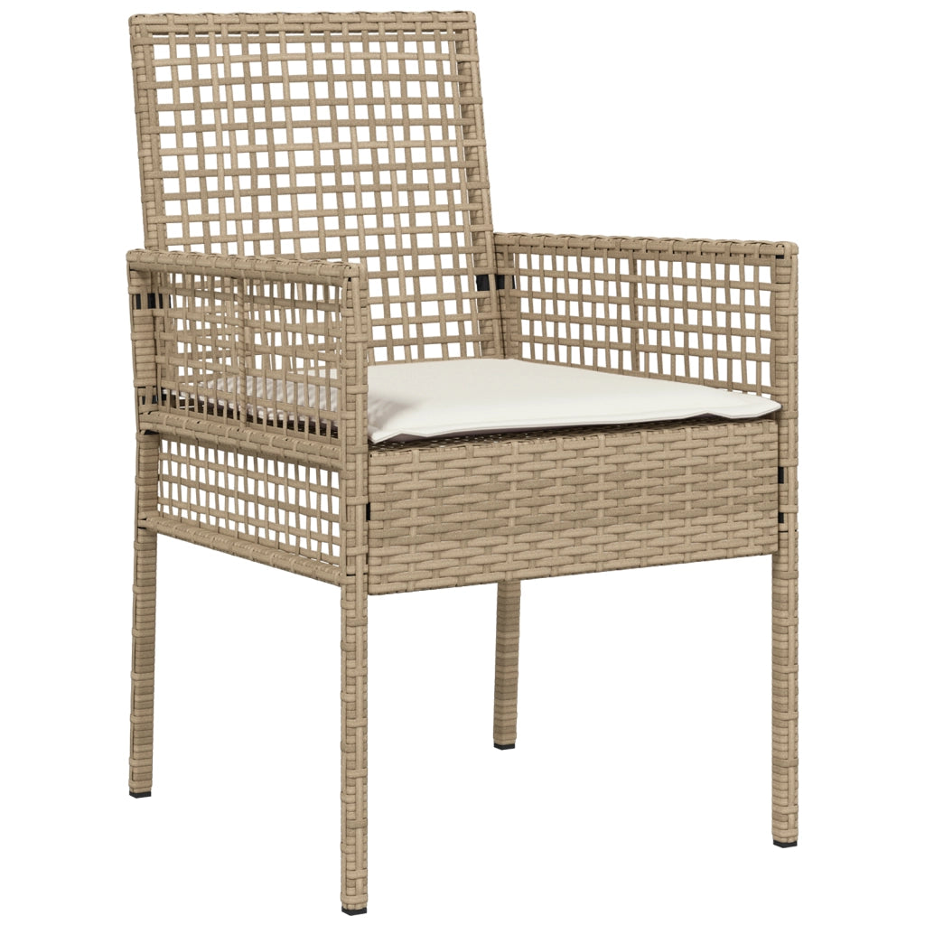 Set da pranzo da giardino 3 pezzi con cuscini in polyrattan beige