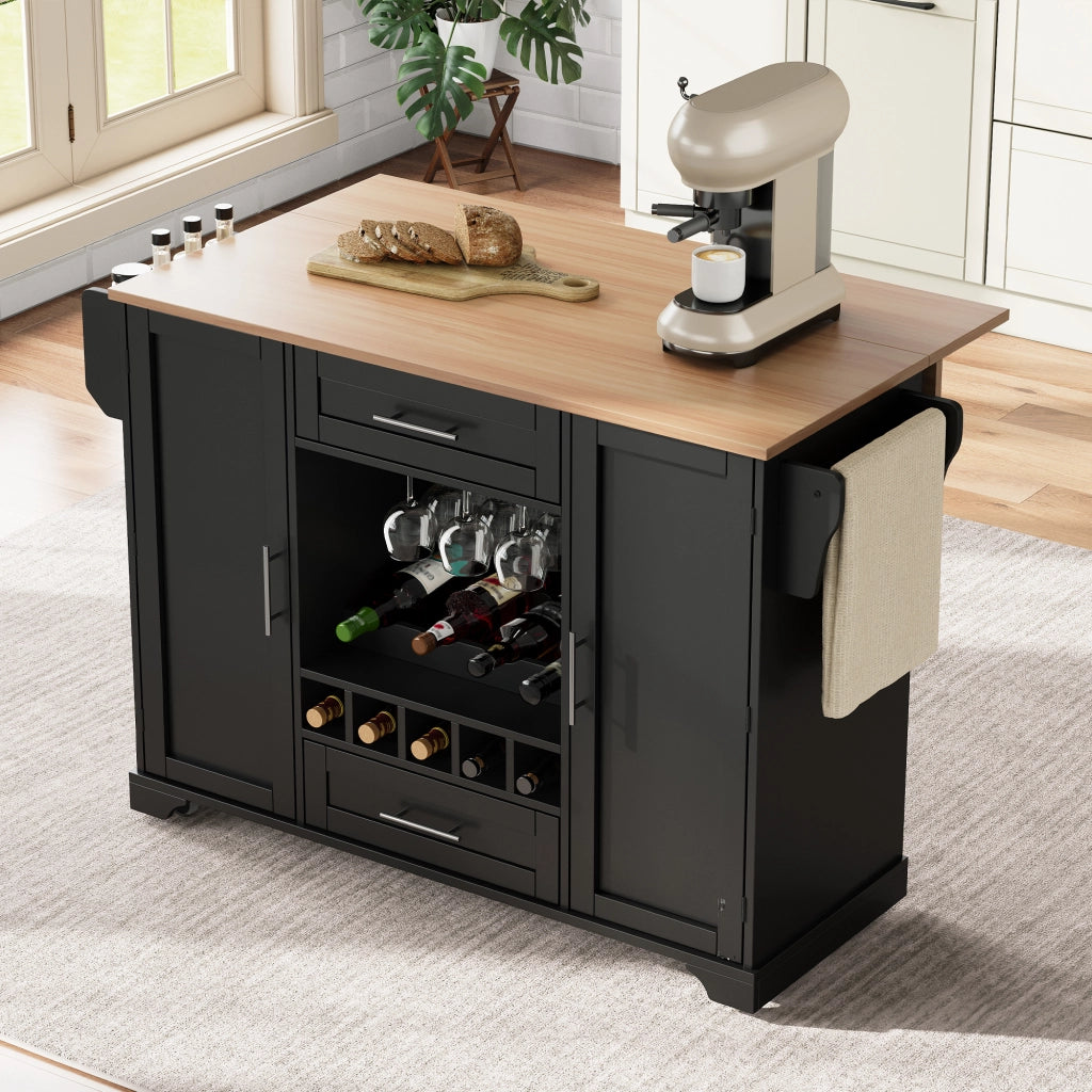 Carrello da cucina con 2 ante; 2 cassetti; ripiani regolabili; portabicchieri e portaasciugamani; 138x45x92 cm