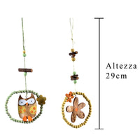 Set 12 Decori con Gufo e Fiore da Appendere H 29 cm
