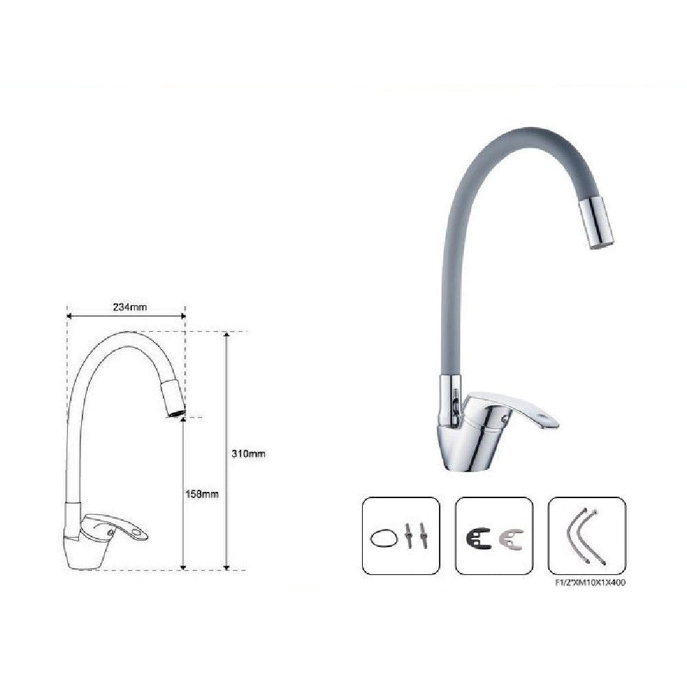 Trade Shop - Rubinetto Cucina Canna Alta Silicone Miscelatore Lavello Orientabile 69369 Grigio -