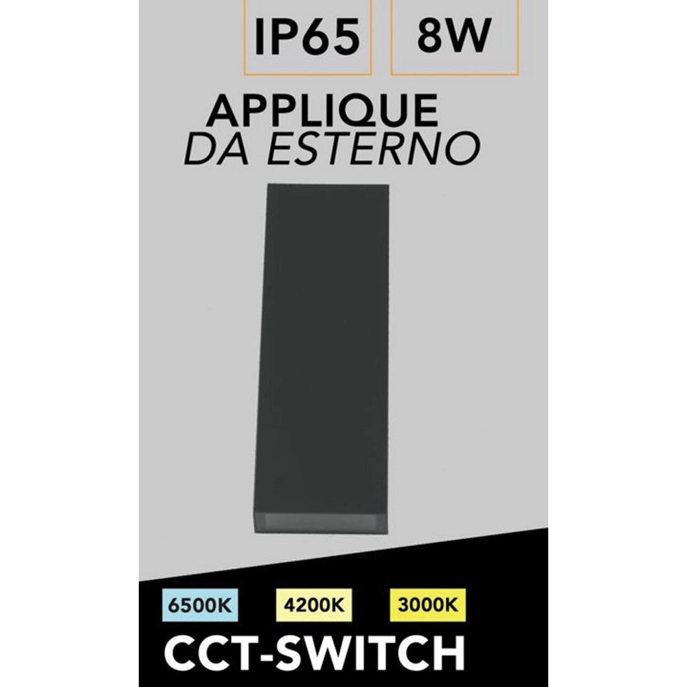 Trade Shop - Applique Da Esterno Rettangolare A Doppia Emissione Di Luce 8w Tecnologia Cct Ip65 2750-3c - Nero