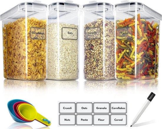 Bacchi in plastica per magazzino, contenitori di conservazione alimentare riutilizzabili con coperchio a tenuta di aria, sicuri per il forno a microonde, lavastoviglie e congelatore, contenitori in plastica BPA liberi, soluzione di conservazione in cucina