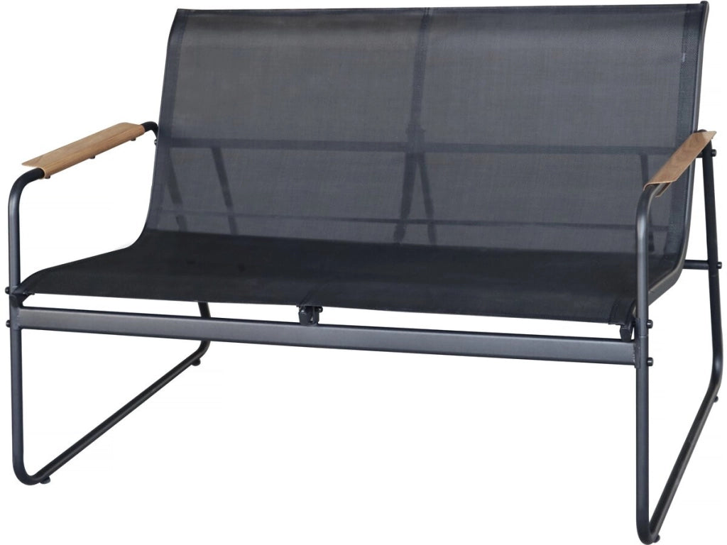 Set di mobili da giardino in metallo "Sparta" con decori in finto legno - 4 posti - Nero