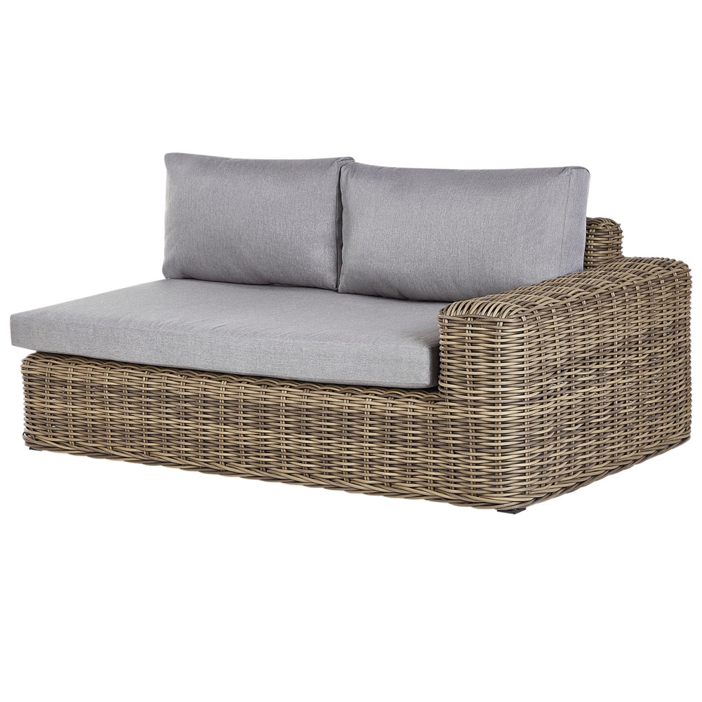 Set da giardino marrone chiaro in vimini spazzolato PE rattan divano angolare modulare con pouf cuscini grigi per esterni