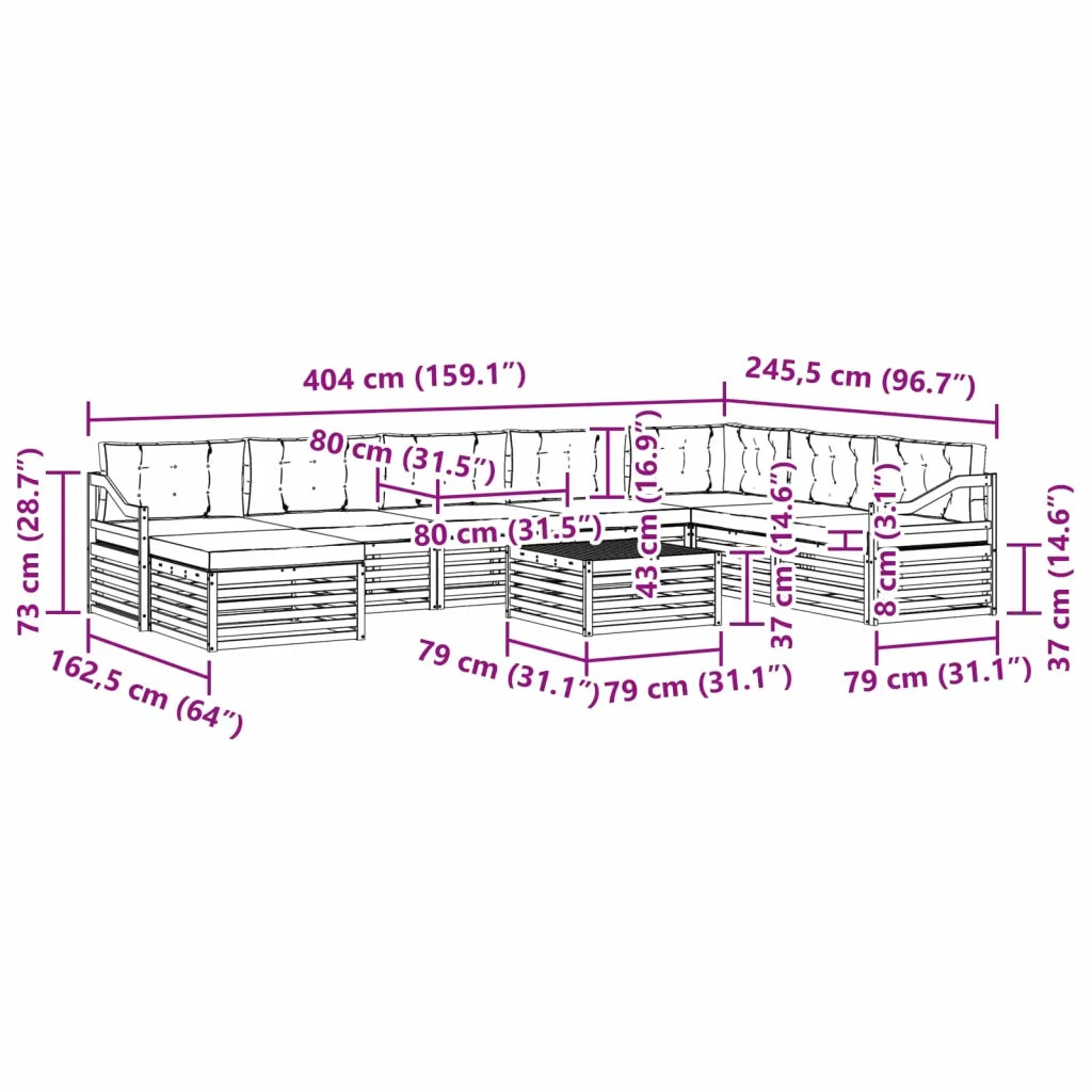 Set di divani da esterno 9 pz Bianco e Antracite Poliestere 3391022