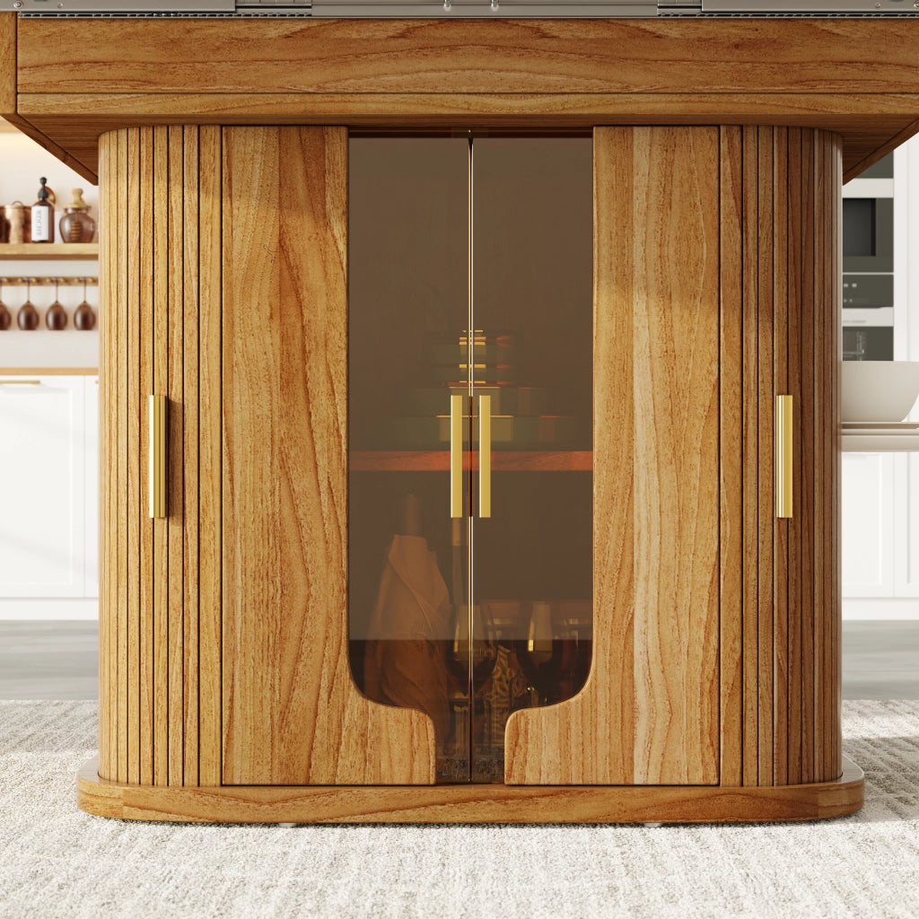 Tavolo da pranzo - rotondo estraibile - 118-158 cm - ante in vetro - fino a 6 persone - noce
