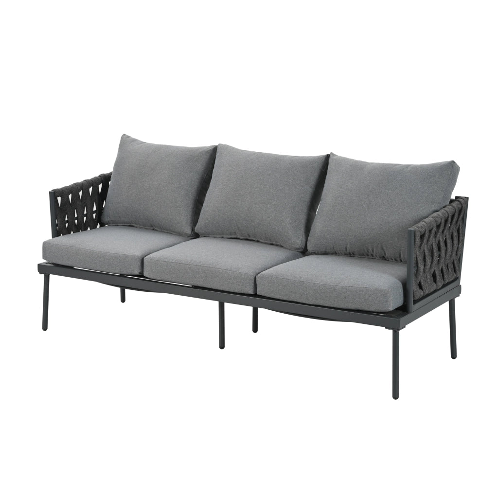 Set Divano da Giardino con Tavolo e Cuscini ¨C MINIMAL ¨C Polyrattan, Acciaio, Grigio