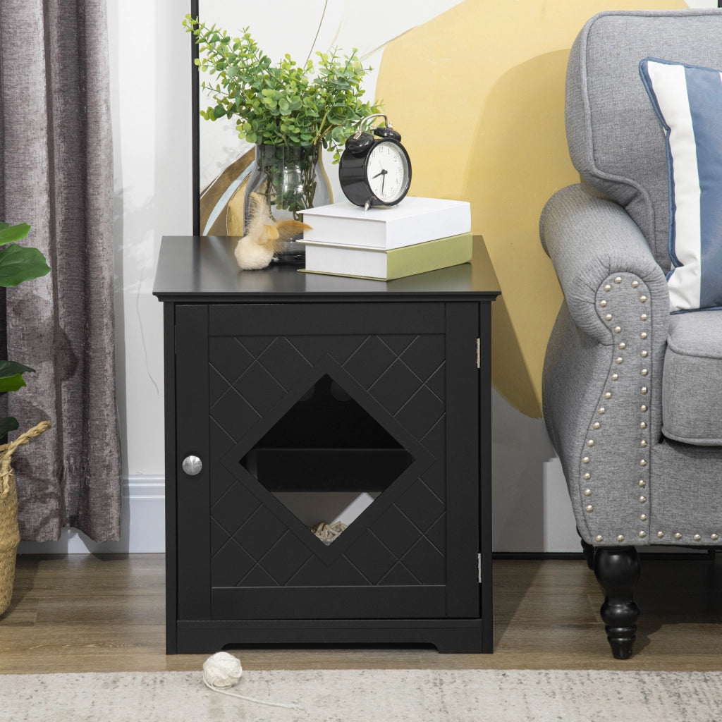 Easycomfort Lettiera per Gatti con Porta Magnetica e Piano d'appoggio, in MDF e Truciolato, 48.5x53x51.5 cm, Nera