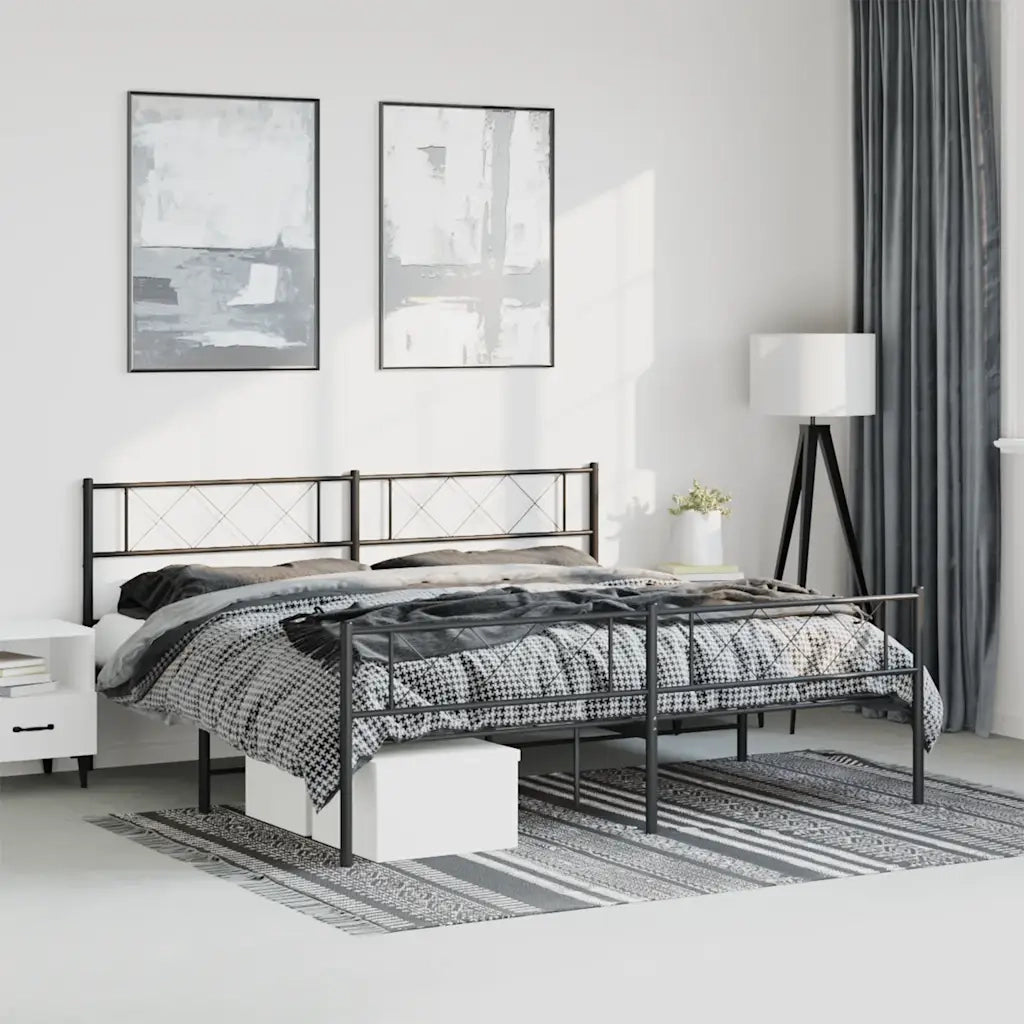 Giroletto con Testiera e Pediera Metallo Nero 193x203 cm 372301