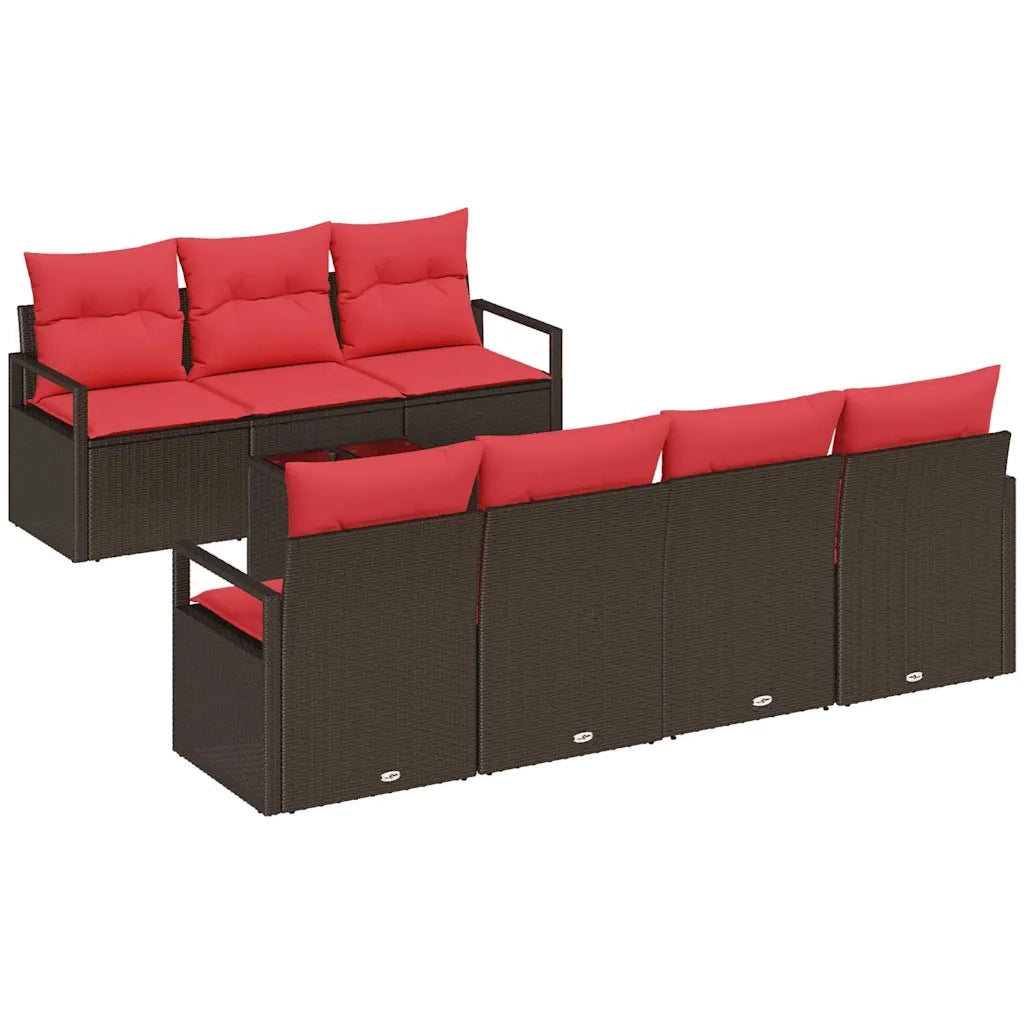 Set di divani con cuscino 8 pcs Marrone e Rosso polyrattan