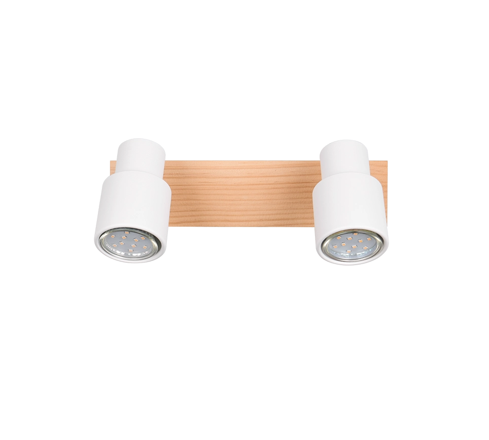 Barra 2 spots, metallo e legno, bianco, L 31 cm, Pierre