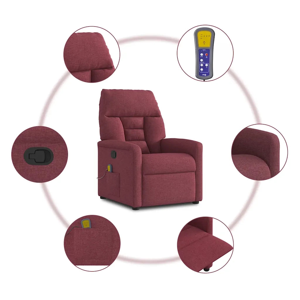 Poltrona Massaggiante Reclinabile Rosso Vino in Tessuto 4015555