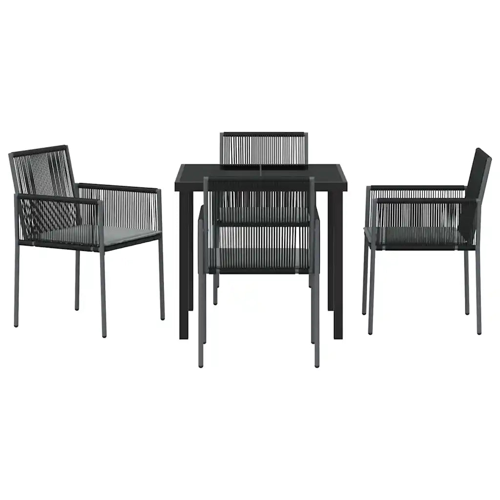 Set da Pranzo per Giardino 5 pcs Nero Rattan in PE