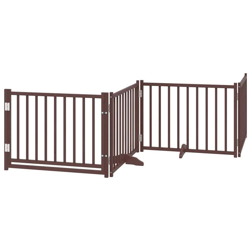 Cancelletto di sicurezza per cani con porta pieghevole 6 pannelli legno di pioppo marrone 02_0023015