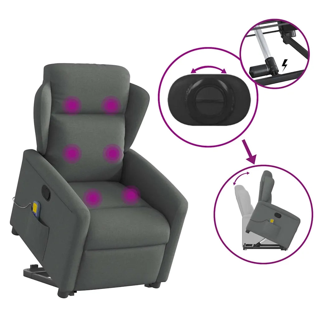 Poltrona Alzapersona Massaggi Reclinabile Grigio Scuro Tessuto 3303145