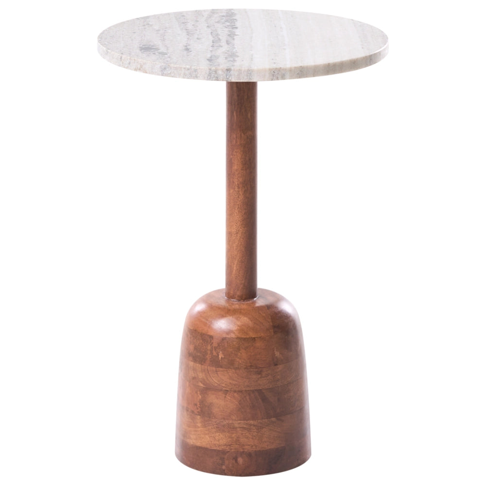 Tavolino con base in legno di mango marrone e piano in marmo Moderno Soggiorno Rotondo
