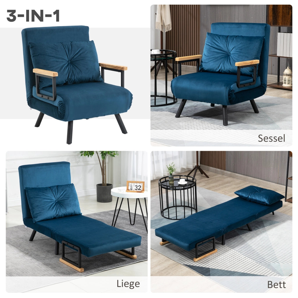 POLTRONA Letto reclinabile 63x73x81 cm Poliestere Blu con cuscino