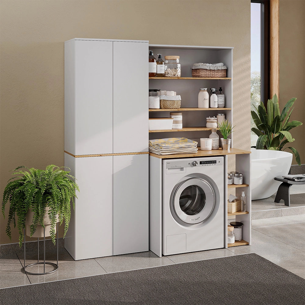 Armadio alto Viktor Bianco/Rovere artigianale 68 x 188.6 cm con 6 scomparti chiusi Vicco