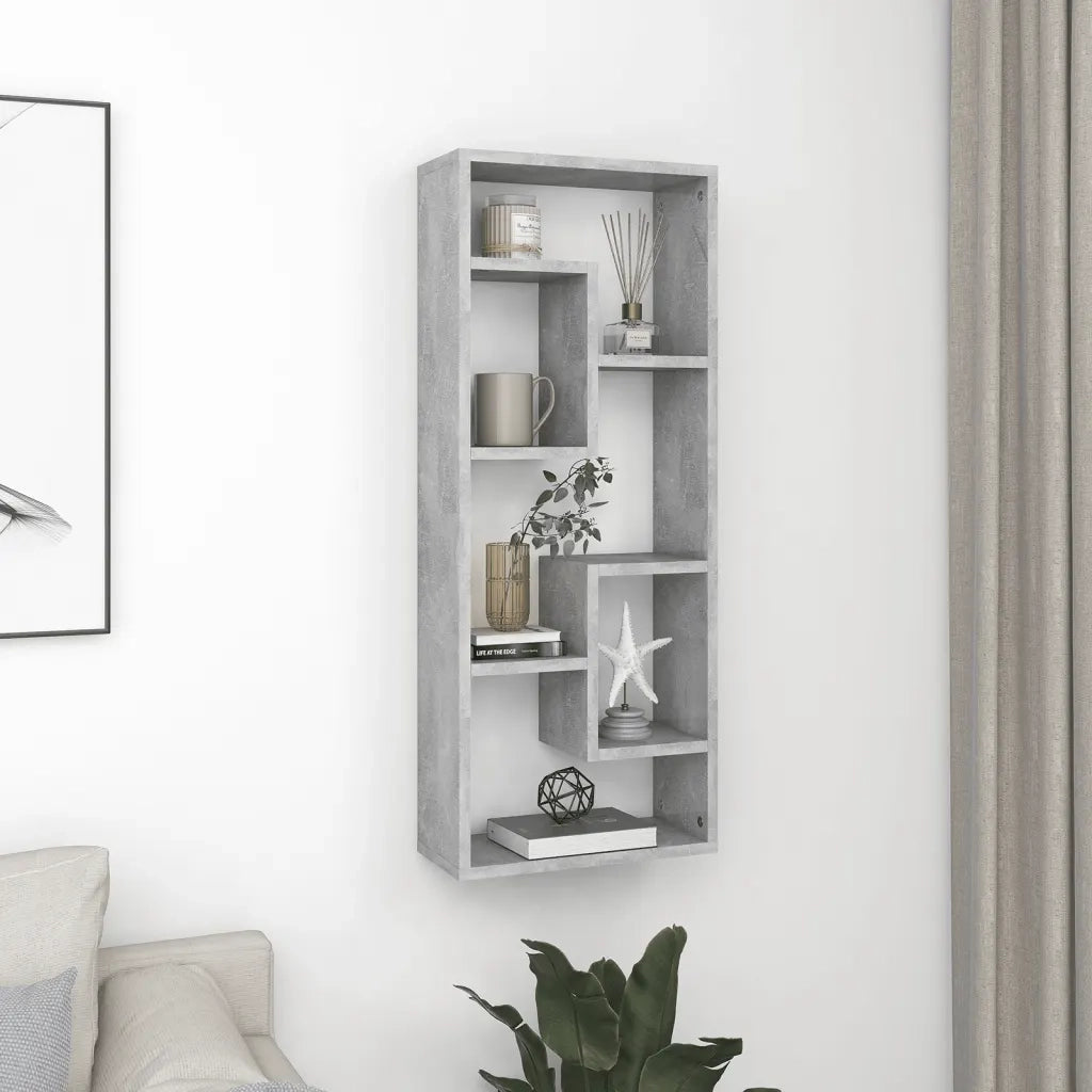 Scaffale a parete | Ripiano a parete | Mensola a parete Grigio Cemento 36x16x90 cm Legno Multistrato