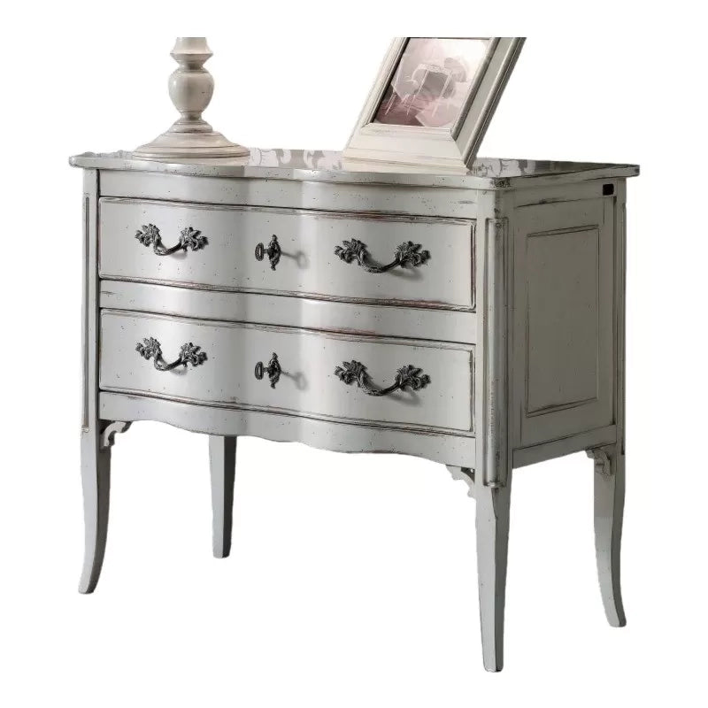 Cassettiera 2 cassetti legno bianco shabby chic 92x44x79 - Mobili 2G