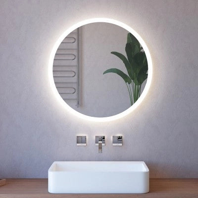 Specchio retroilluminato LED 85 cm tondo da parete con telaio nero
