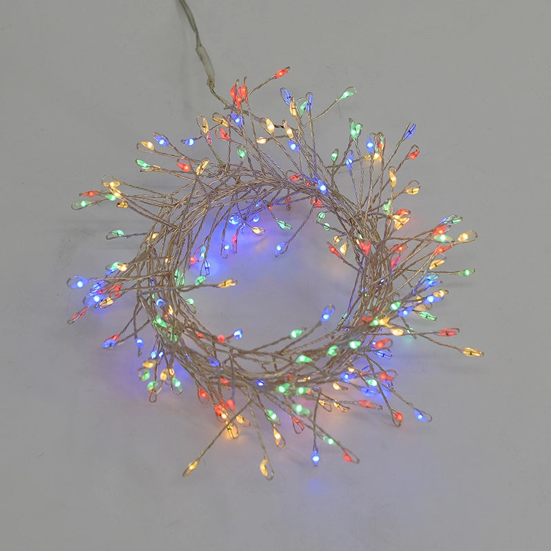 CATENA LUMINOSA NATALIZIA MULTICOLORE A BATTERIA CON 200 MICRO LED SU CAVO DI RAME DA 2 METRI - EFFETTO RAMO IDEALE PER INTERNI ED ESTERNI