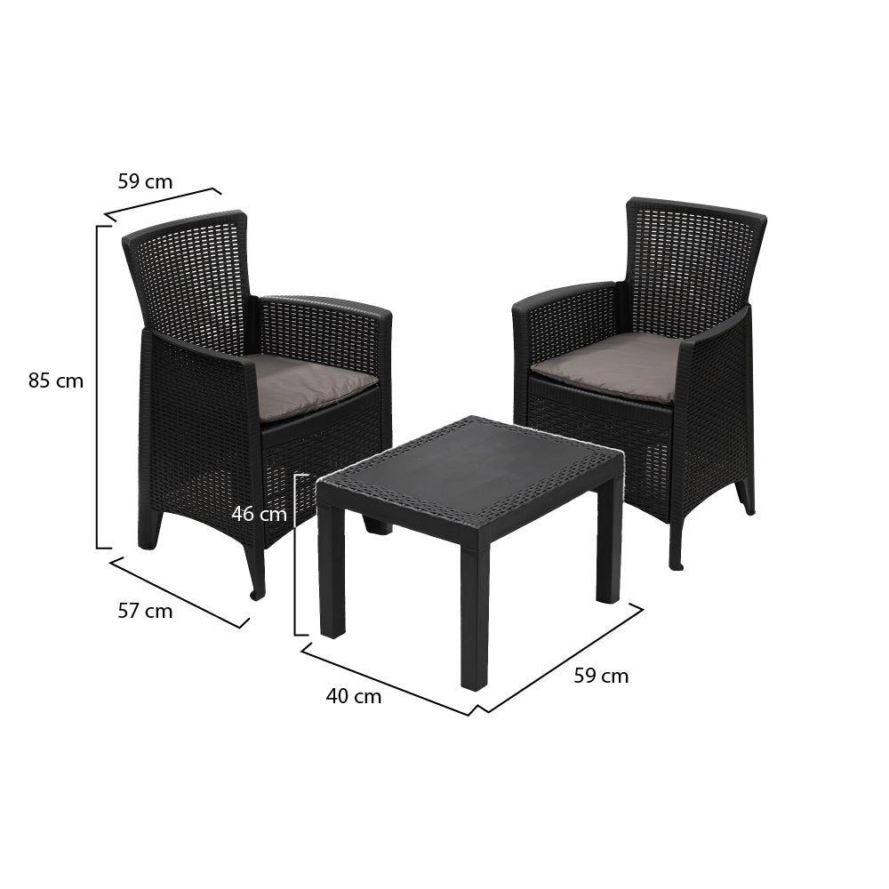 Salottino Outdoor Macheri, set Salotto da Esterno 2 Posti Made in Italy, Nero Antracite
